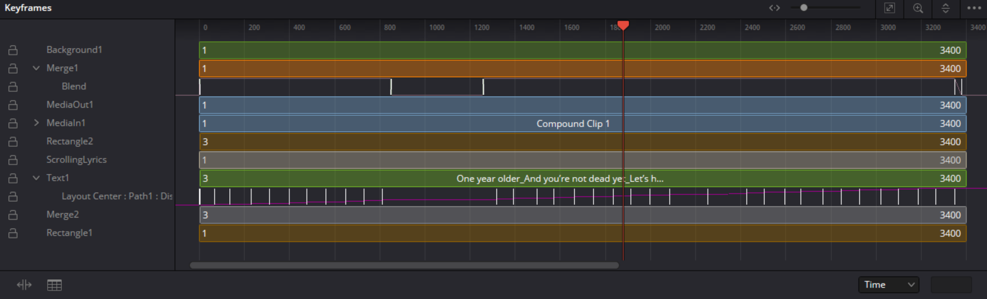 My Fusion Keyframes Panel for Lyrics