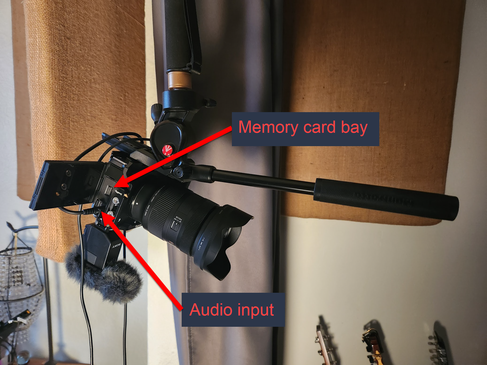 Side view of camera showing audio input