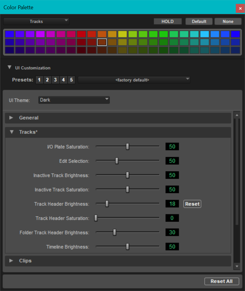 Pro Tools supports fine-tuned color palettes