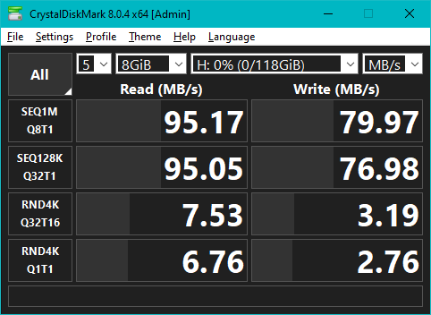 UHS-I microSD card connected to a Kingston FCR-HS4 reader