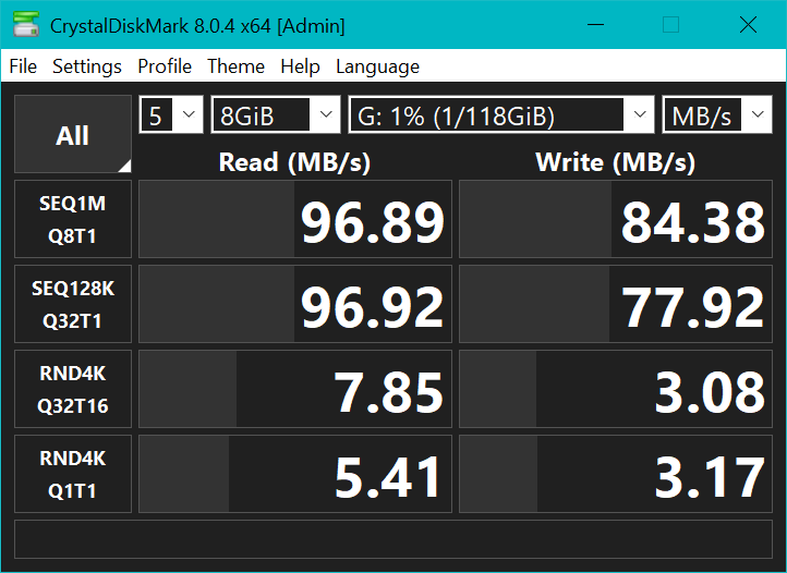 Connected to a USB 3.0 port