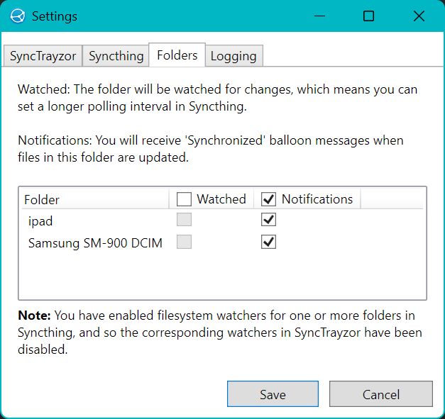 SyncTrayzor Folders