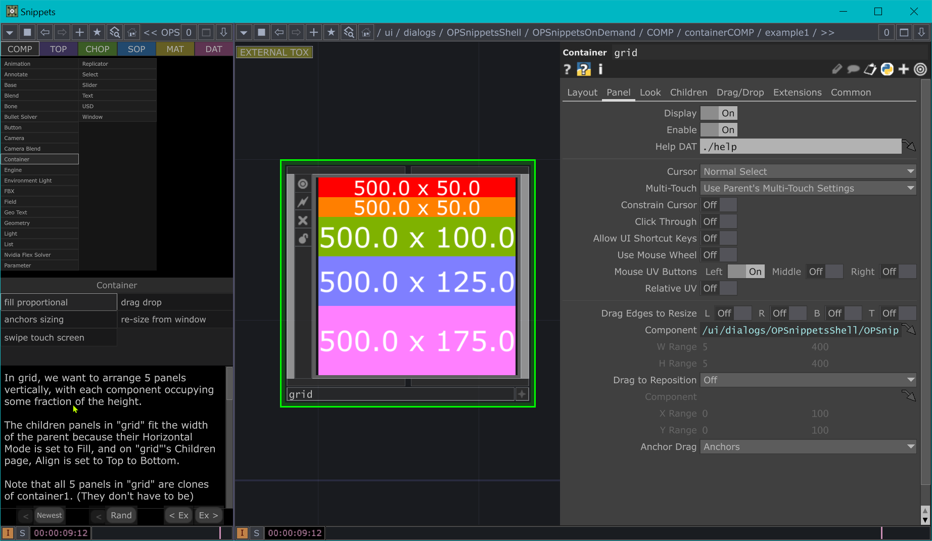 Operator Snippets window<br>Mouse over the image to enlarge it