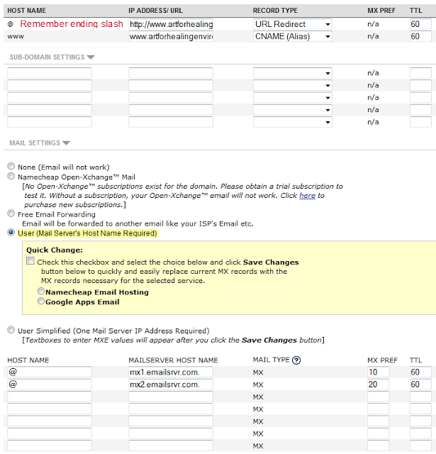 Namecheap Hosted Domains page