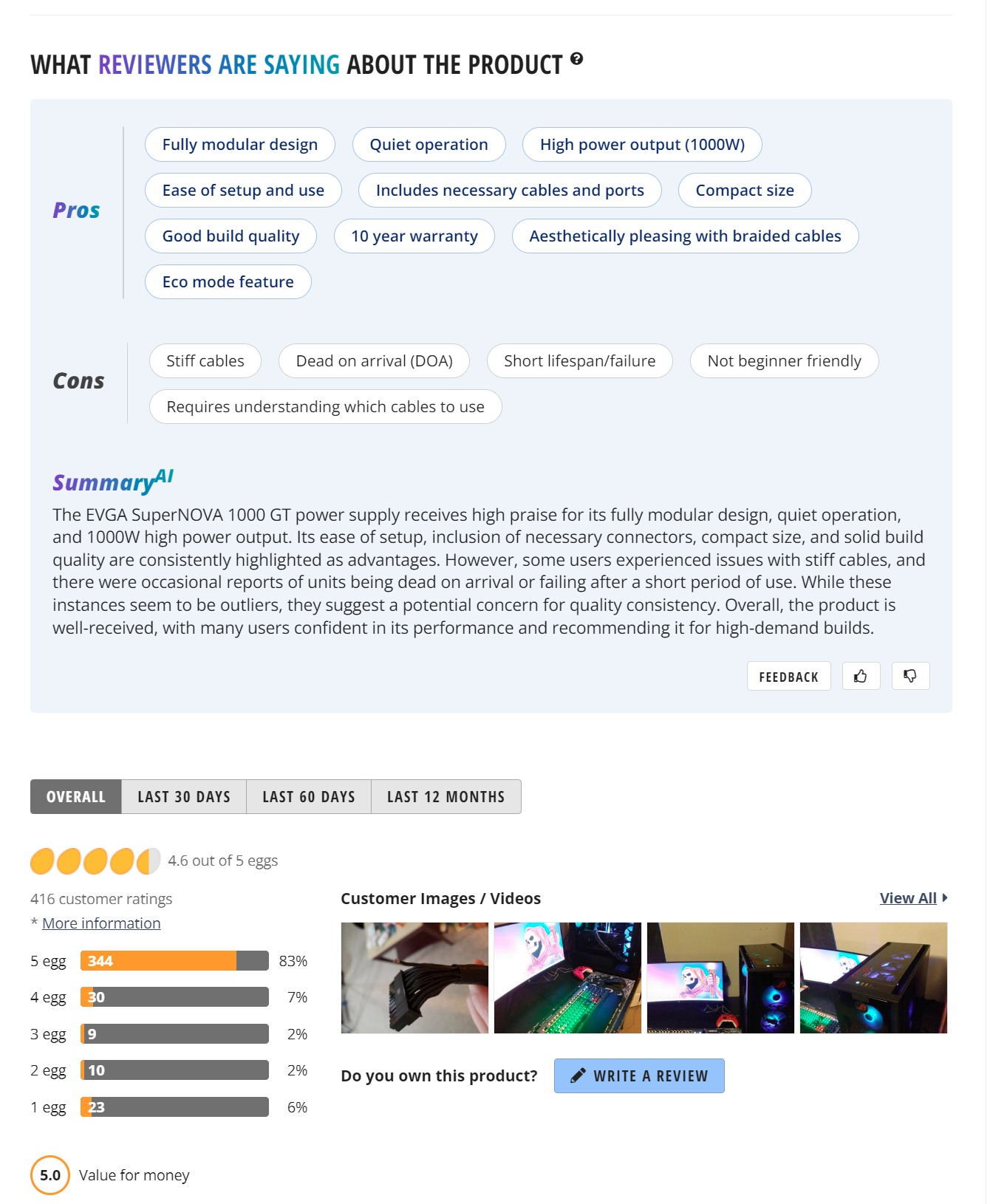 NewEgg Customer Review Summary