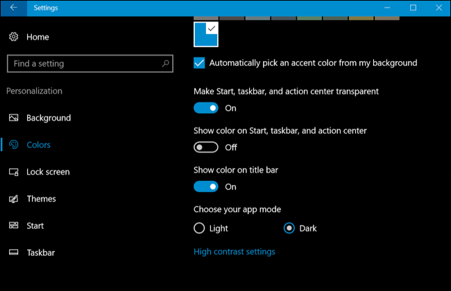 Enabling the Windows 10 dark theme
