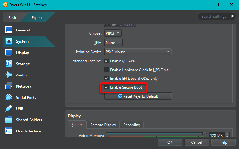 Enable Secure Boot in the VirtualBox VM settings