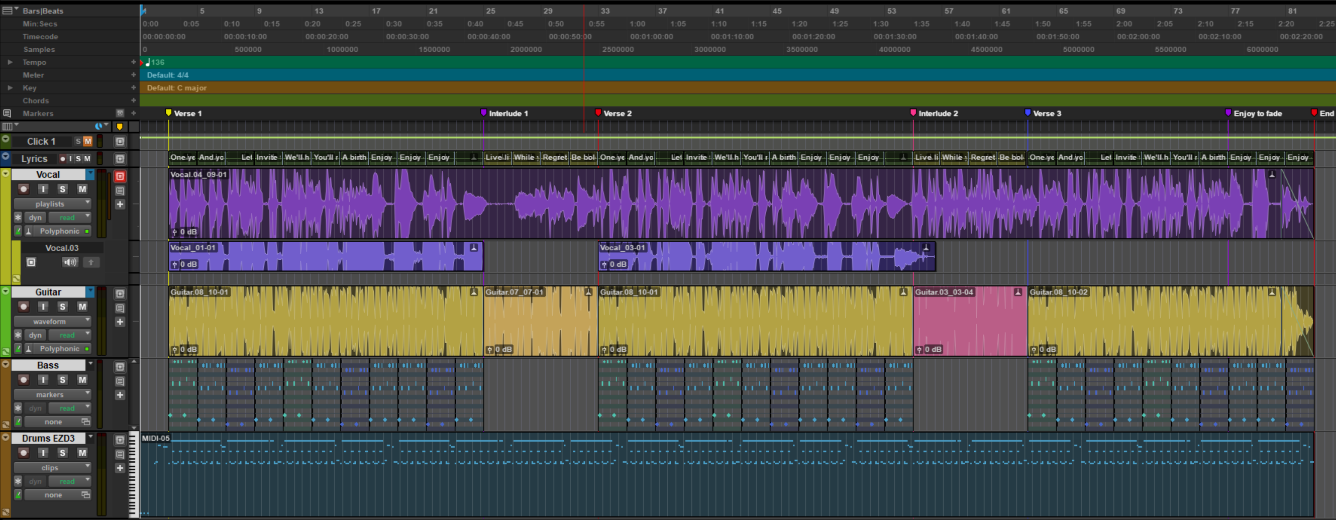 Pro Tools track layout