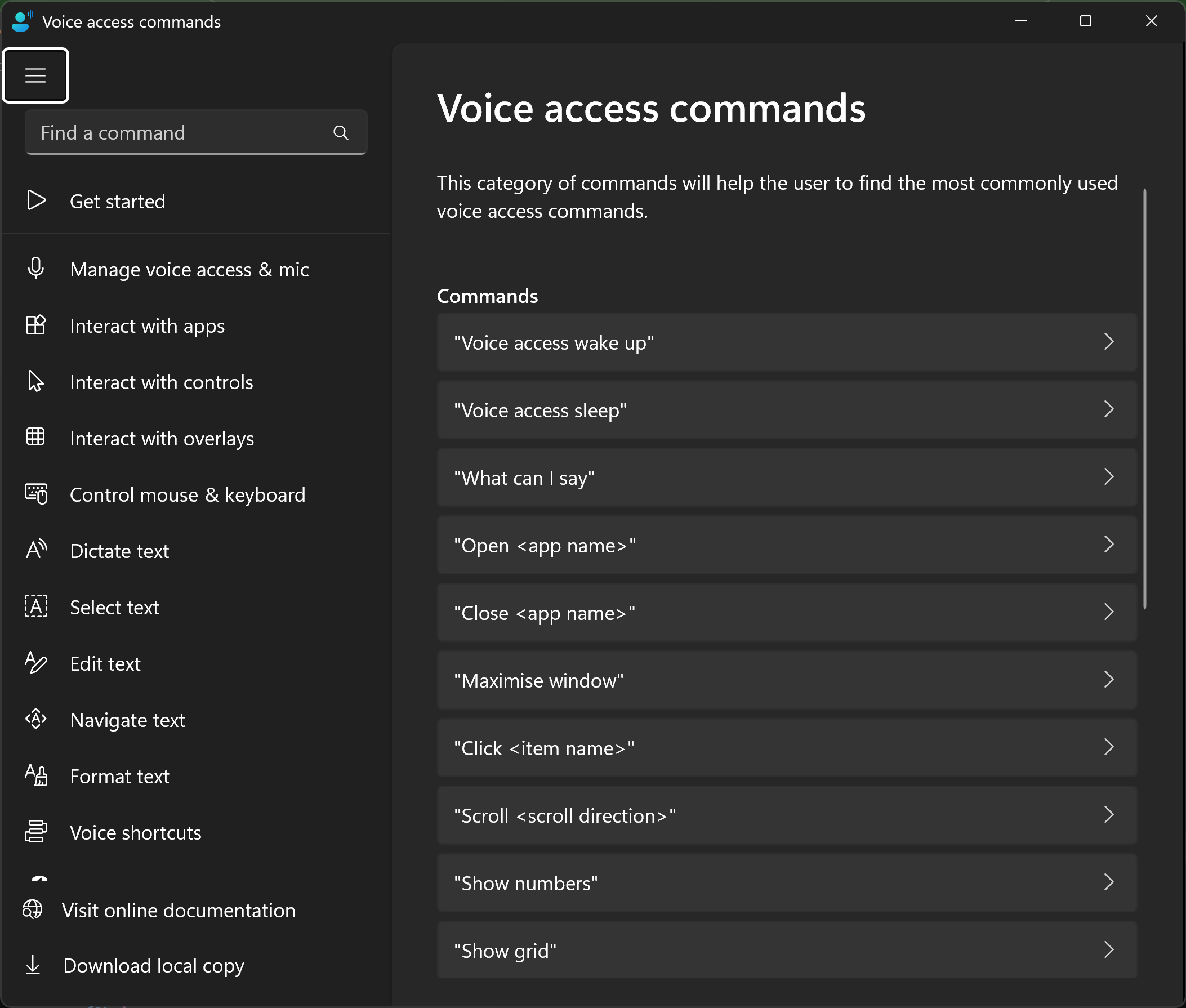 Windows Voice Access Commands 1/2